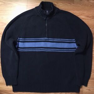 GAP Retro 04’ Heavy Cable Knit Sweater XXL 1/4 Zip Pullover Navy Blue Stripe